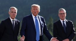 President Donald Trump (center) explained his decision to leave the G7 Summit early alongside Canadian Prime Minister Mark Carney (left) and British Prime Minister Keir Starmer (right). 'You probably see what I see and I have to be back as soon as I can,' he said Monday night