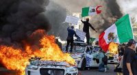 Rioters have set fire to driverless cars and been pictured waving Mexican flags and anti-ICE placards in LA