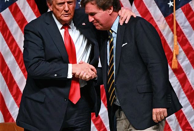 Donald Trump (pictured left) made it clear who the leader of the MAGA movement still is after Tucker Carlson (pictured right) suggested he's abandoned 'America First' principles to support Israel