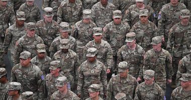 US Army Mountain division combat soldiers march during the Army 250th Anniversary Parade in Washington, DC on June 14, 2025