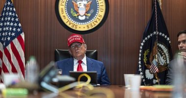 In this image provided by the White House, President Donald Trump and Secretary of State Marco Rubio, right, sit in the Situation Room, Saturday, June 21, 2025, at the White House in Washington
