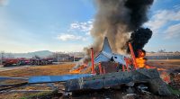 December 2024: A Jeju Air Boeing 737-800 series aircraft after the plane crashed and burst into flames. The plane carrying 181 people from Bangkok to South Korea crashed on arrival and 179 died