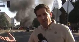 ABC7 reporter Tim Caputo insisted that the 'vast majority' of protestors involved in the demonstrations were 'people taking videos [and] people waving flags' during his one-the-ground report