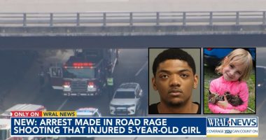 'Found the bullet in her sippy cup': 5-year-old girl shot through the leg during rush hour 'road rage incident' by man trying to hit her dad, cops say
