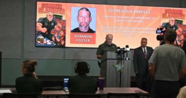Sheriff Rick Staly and State Attorney R.J. Larizza addressed reporters today about a six-month undercover investigation of suspected drug dealers. (© FlaglerLive)