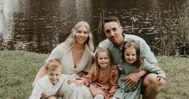 Paul Leslie Matts (pictured with his wife Danni, his daughter Harlow and step-children Archer and Jasmine) died on July 8 while on holiday with his family
