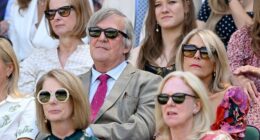 Former Australian Prime Minister Julia Gillard (bottom left) was pictured in the Royal Box at Wimbledon on Thursday afternoon in front of Sir Steven Fry