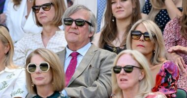 Former Australian Prime Minister Julia Gillard (bottom left) was pictured in the Royal Box at Wimbledon on Thursday afternoon in front of Sir Steven Fry