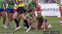 Chante Temara (left) and Sophie Holyman (right) produced a very bizarre try celebration on Saturday