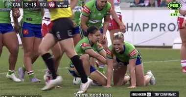 Chante Temara (left) and Sophie Holyman (right) produced a very bizarre try celebration on Saturday