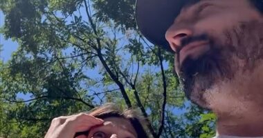 A Belgian man (not pictured) who drove almost 500 miles to meet his 'future wife' for the first time was instead met by the woman's husband (Pictured: A shocked Sophie Vouzelaud and her husband Fabien Boutamine receive the man at their home in France)