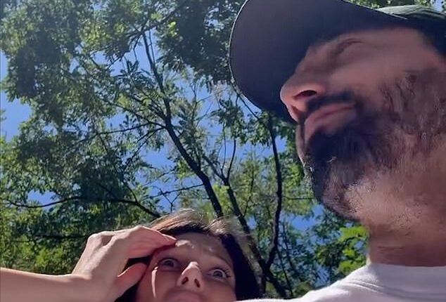 A Belgian man (not pictured) who drove almost 500 miles to meet his 'future wife' for the first time was instead met by the woman's husband (Pictured: A shocked Sophie Vouzelaud and her husband Fabien Boutamine receive the man at their home in France)