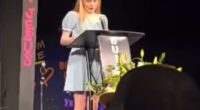 Sarah Grace Patrick, 17, delivered a tearful eulogy at a church service in Georgia for her mother Kristin and stepfather James Brock, only to be charged with their murders months later