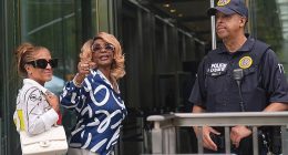 Sean 'Diddy' Combs' mother Janice Combs (pictured in NYC Wednesday) shared her delight at news her rapper son had been cleared of the most serious charges he was facing
