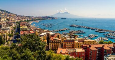 A powerful earthquake has rocked the Italian city of Naples and the surrounding region. File image shows the city with Mount Vesuvius in the background