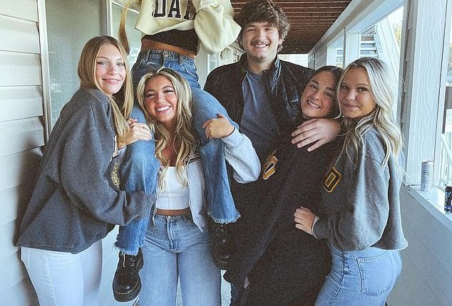 The grieving family of one of Bryan Kohberger 's victims has blasted the 'shocking and cruel' plea deal that will allow their daughter's killer to avoid the death penalty. From left: Dylan Mortensen, Kaylee Goncalves, Madison Mogen (on Kaylee's shoulders), Ethan Chapin, Xana Kernodle and Bethany Funke