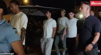 Liverpool teammates past and present flew to Portugal to pay their respects, including Virgil Van Dijk (left), Alexis Mac Allister (centre, with hands in pocket), Caoimhin Kelleher (third from right) and Andy Robertson (second from right)