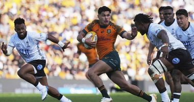 Noah Lolesio (centre) is expected to be ruled out of selection for the British and Irish Lions tour Down Under, in what is a huge blow for Joe Schmidt's Wallabies side