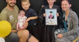 Shaun Ranger was killed in a crash alongside his seven-year-old daughter Baylee and six-year-old son Chandler (pictured with fiancé, Renee Carla and youngest child, two-year-old Saphora)