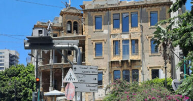 An apartment building on Rue Ashrafieh in beirut still bearing the marks of the 1975-1990 civil war. (© Xavier Deman for FlaglerLive)