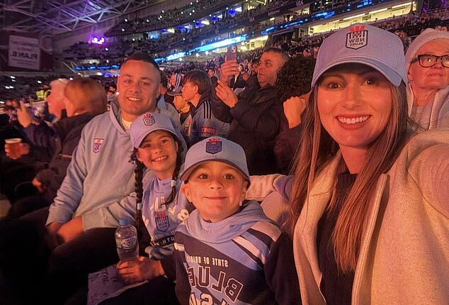 Jarryd Hayne marks a family milestone with his kids at State of Origin as footy great and his wife are pictured together for the first time in more than two years