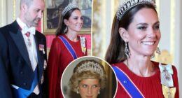 Kate Middleton is ravishing in red and Princess Diana’s tiara for Macron state banquet
