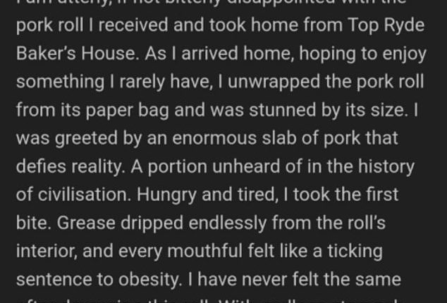 The store manager at Top Ryde Baker's House said the one star review would bring their overall rating down, even if 'Edmund' had been joking about the $7,000 fine