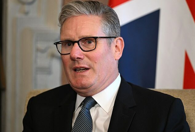 Labour was accused of giving 'free rein' to criminals on Thursday as shoplifting, muggings and fraud hit the highest levels since records began (pictured: Sir Keir Starmer on Thursday)