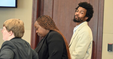 Qwinntavus Kwame Jordan in court today, before the verdict. (© FlaglerLive)