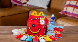 A McDonalds's Australia spokesperson confirmed rumours of a Crocs Happy Meal featuring  mini shoe keychain collectibles, exclusively telling FEMAIL that it arrives in stores for a limited time from Thursday 10 July