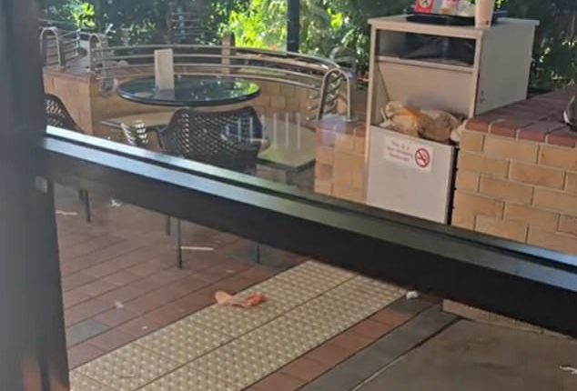 The McDonalds dining room and outdoor area were both covered in rubbish from customers