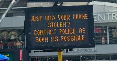 The electronic sign outside Stratford shopping centre now tells the public to 'contact police', not 'call 999'