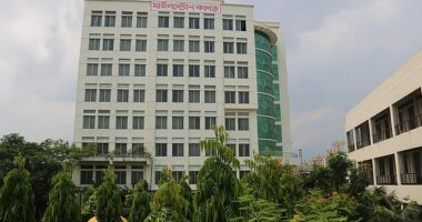 One person was killed today in Dhaka after a Bangladeshi military jet crashed onto Milestone School and College's campus. Picture shows school where crash happened