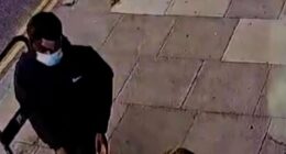 Dramatic CCTV footage shows Emma Van Der Hoek looking down at her phone along a straight path, when a man comes up behind her