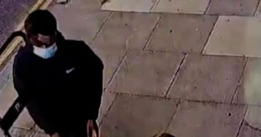 Dramatic CCTV footage shows Emma Van Der Hoek looking down at her phone along a straight path, when a man comes up behind her