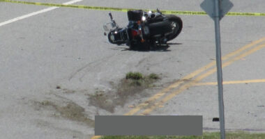 The crash scene on State Road A1A on Thursday afternoon. The victim--blocked out--remained at the scene until the medical examiner claimed the body in mid-afternoon. (© Bob Ziolkowski for FlaglerLive)