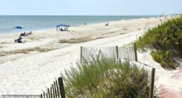 A 15-year-old girl was hospitalized after a pickup truck performing beach survey work ran over her legs while she was sunbathing on a public beach in Oak Island, authorities confirmed. Pictured: Oak Island Beach, North Carolina
