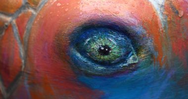 A detail from a sea turtle sculpture sponsored by the Palm Coast Arts Foundation.