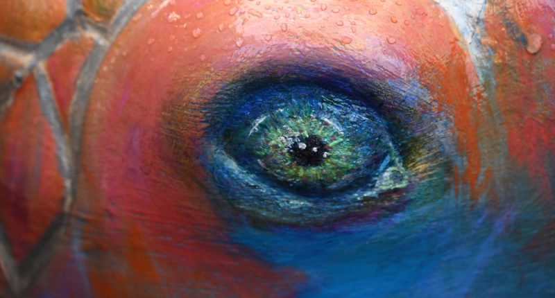 A detail from a sea turtle sculpture sponsored by the Palm Coast Arts Foundation.