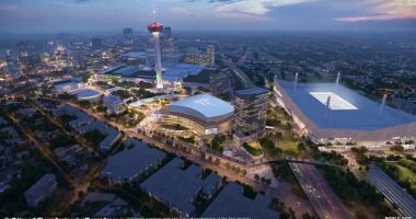 A project that was initially code-named Project Marvel is facing huge backlash from local residents who have no desire for a new San Antonio Spurs arena to be constructed downtown (pictured: rendering of new arena)