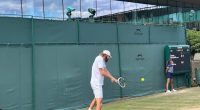 Reilly Opelka at Wimbledon this week,. He did not make it past the second round. (© Michael Lewis for FlaglerLive)