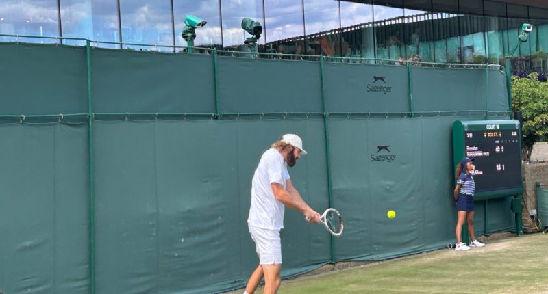 Reilly Opelka at Wimbledon this week,. He did not make it past the second round. (© Michael Lewis for FlaglerLive)