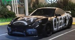 A Porsche graffitied with the word 'cheater' has been see parked in busy public places around the Gold Coast - with Aussies quick to crack jokes at its owner's expense