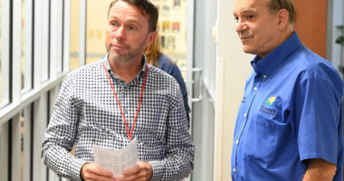 Deputy County Attorney Sean Moylan, left, and County Attorney Al Hadeed last August during the primary election, when they served as counsel for the Canvassing Board. (© FlaglerLive)