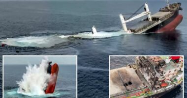 Ship attacked by Yemen’s Houthi rebels sinks in the Red Sea, 6 of 25 aboard rescued