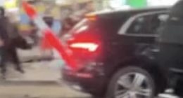 A bollard was thrown by pro-Palestine protesters, who clashed with a group outside the venue