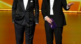 Kimmel had a strong message for CBS after news dropped that the network was canceling The Late Show with Stephen Colbert (Pictured: Colbert and Kimmel onstage during the 71st Emmy Awards in 2019)