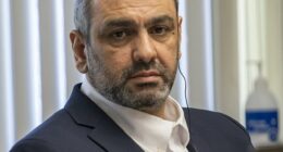 Ihsan Ali, 44, listens on Wednesday as his daughter Fatima Ali tells the court at his attempted murder trial how he tried to choke the life out of her in an alleged 'honor killing'