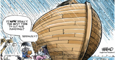 Funding Cuts by Dave Whamond, Canada, PoliticalCartoons.com