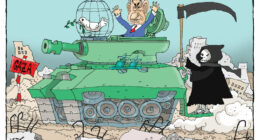 Netanyahu and his friends pass through Gaza, by Nikola Listes, Croatia, politicalcartoons.com